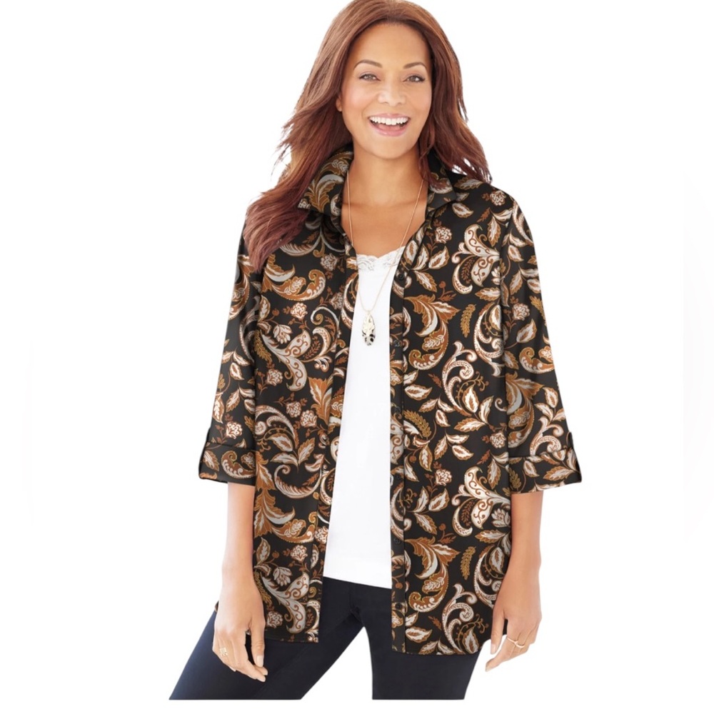 Catherines Paisley Print Timeless Blouse Womens Plus 2X